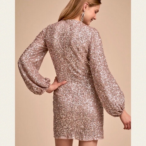 New BHLDN Goldie 2 | XS Pink Allover Sequin Billow Sleeve Mini Formal Dress - Picture 1 of 4